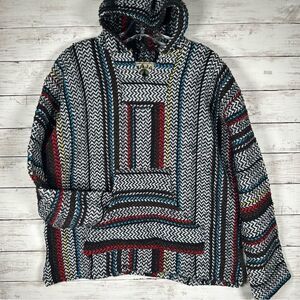 BAJA JOE Drug Rug Hippie Hoodie Pullover Kangaroo Pocket M